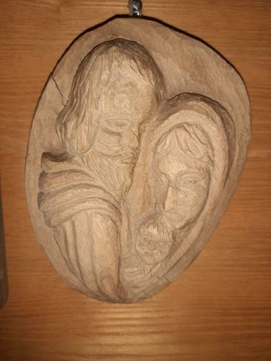 Primitive Holy Family Timber Carving