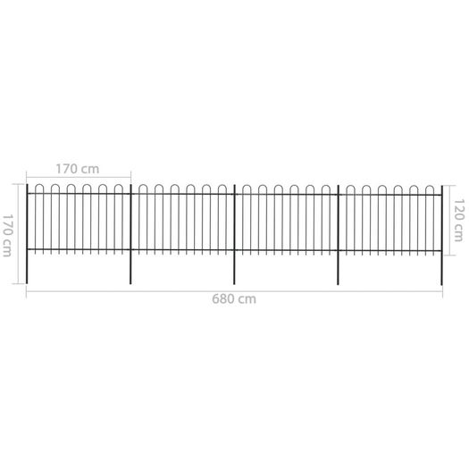 Garden Fence with Hoop Top Steel 6.8x1.2 m Black