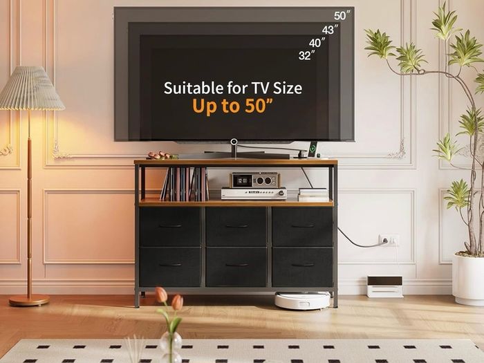 Chest of Drawers Bedroom with 6 Drawers, Fabric Storage Drawers with 2 USB and 2 Sockets