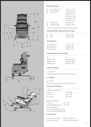 Medical Chair, Specialist Milano for elderly and disabled wheelchair