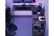 L-Shaped Desk with 2 Shelves Black with Wood Grain