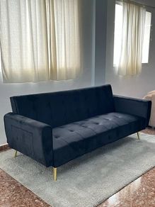 PRICE REDUCTION Velvet Sofa Bed Golden Legs black