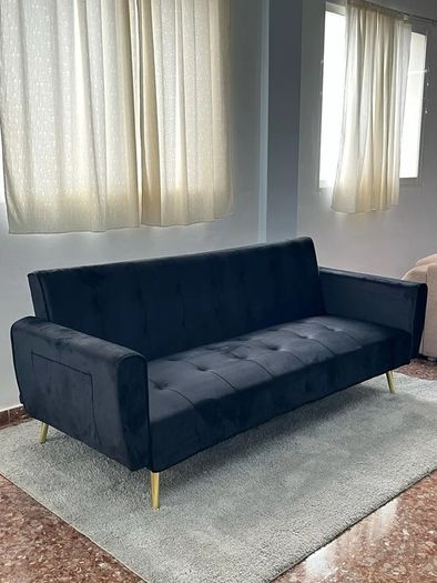 PRICE REDUCTION Velvet Sofa Bed Golden Legs black