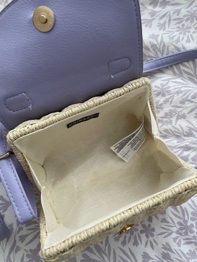 purple basket weave bag