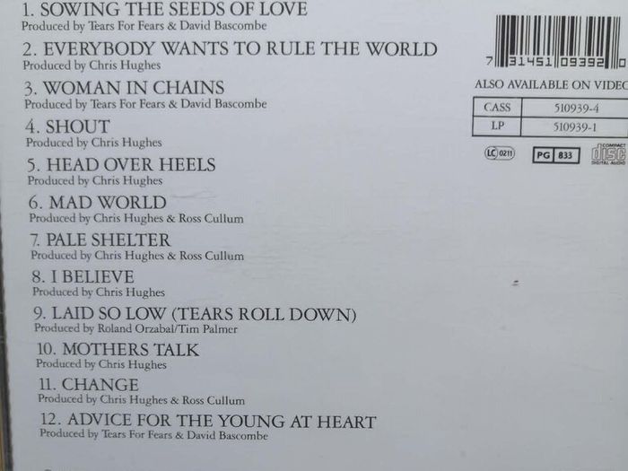 Tears For Fears - Tears Roll Down: Greatest Hits 82-92