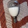 Semi-flush antique brass ceiling light fitting with 5 frosted glass shades. Image 4