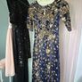 Navy Blue Velvet Gold Sequin Embroidered Evening Gown Image 2