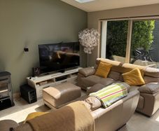 Sofa 3 seater x 2 & footstool