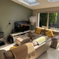 Sofa 3 seater x 2 & footstool