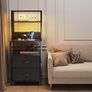Bedside Table with Charging Station and LED Light Strips, Nightstand with Drawers, Bedside Cabinet for Living Room, Bed Side Table for Bedroom, Black Image 6