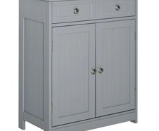 75x60cm Freestanding Bathroom Storage Cabinet Unit w/ 2 Drawers Cupboard Adjustable Shelf Metal Handles Traditional Style Grey