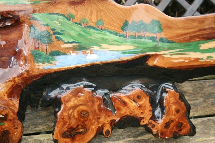 Original Artwork, Acrylic on live edge Cedar, housewarming gift, unique artwork, cabin gift, rustic art 55" x 14"