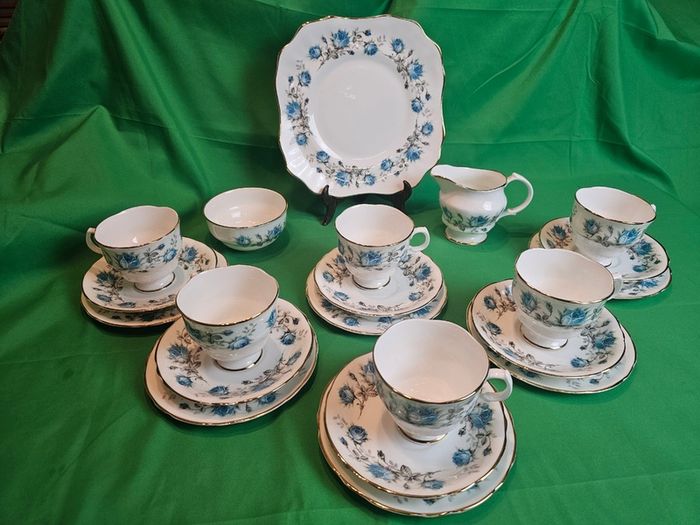 Vintage Arklow Bone China Blue Roses Tea Set | Fine Irish Porcelain with Gold Trim