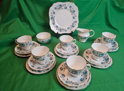Vintage Arklow Bone China Blue Roses Tea Set | Fine Irish Porcelain with Gold Trim