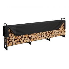 3.9m Outdoor Firewood Rack with Cover, 386 cm x 36 cm x 117 cm, Heavy Duty Firewood Holder & 600D Oxford Waterproof Cover for Fireplace