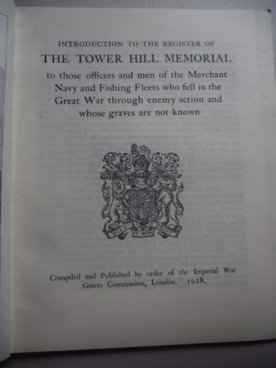Memorial Register of The Mercantile Marine Memorial Tower Hill, London 1928 - Complete