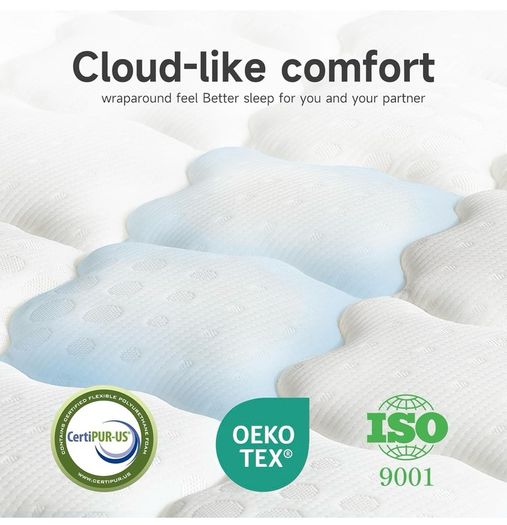 King Size Hybrid Mattress, 10.2 Inch with Breathable Foam and Pocket Spring, Medium Firm, 150x200x26cm