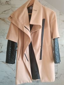 Iconic rare Zara tan camel coat leather sleeves S 6 8 10