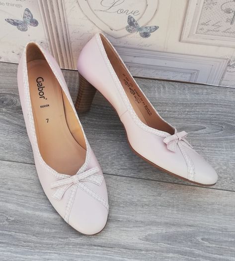 New Gabor fashion ladies bowed ballerina leather high heel shoes baby pink UK7.. EUR 40
