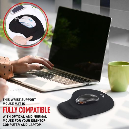 Mouse Mat Black Anti-slip Comfort Mouse Pad Mat With Gel Foam Rest Wrist Support For Pc Laptop - Compatible With Laser And Optical Mice