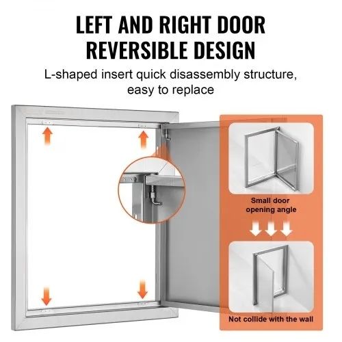 Door, 457x533 mm Single Outdoor Kitchen Door, Stainless Steel Flush Mount Door, Wall Vertical Door with Recessed Handle