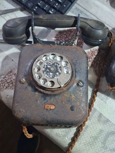 2 Black Metal Rotary Dial Telephone, Military Grade Version of their standard tabletop 1930s rotary sets