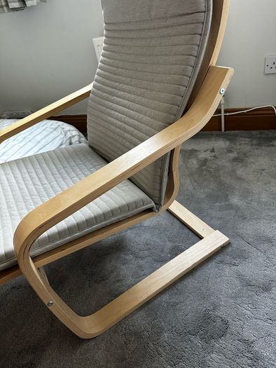 IKEA POANG Armchair | Birch Veneer Frame with Light Grey Ribbed Cushion | Excellent Condition