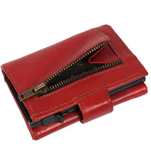 Genuine Leather Pop-Up Card Holder Wallet RFID Blocking Slim Credit Card Case