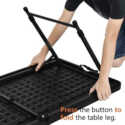 Basics 4-Foot Folding Table with Adjustable Height, Lightweight Portable Folding Tables for Indoor & Outdoor, Auto-Locking Legs, Carrying Handle, 121.4 x 60.7 x 86.1 cm, Black
