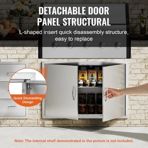 BBQ Access Door, 990x660 mm Double Outdoor Kitchen Door, Stainless Steel Flush Mount Door, Wall Vertical Door with Handles and Hooks