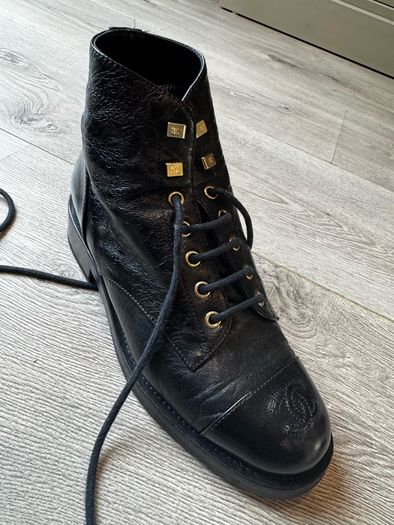 Chanel black leather boots