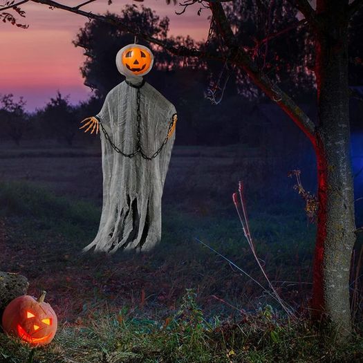 3" Hanging Ghost Pumpkin with Bendable Arms, Halloween Hanging Pumpkin Man Grim Reapers Decorations, Scary Haunted House Prop for Halloween Party Indoor Outdoor Lawn Decor