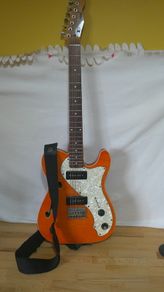 Richwood RE-130 Thinline Telecaster Electric Guitar - Amber Flame Top w/ P90 Pickups