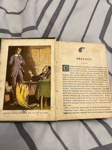 antique Robinson Crusoe by Defoe Illustrated book