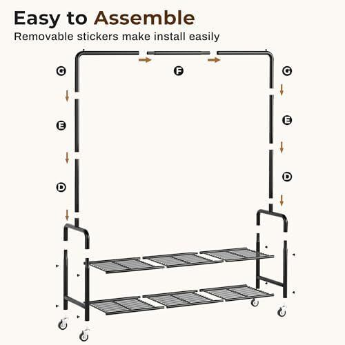 Heavy Duty Clothes Rail Rack with Shelves 46.5" Large Rolling Clothing Rack for Bedroom Hanging Rail for Clothes, Garment, Coat, Black