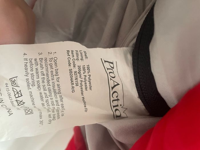 Red Proaction sleeping bag