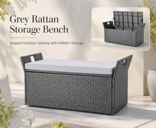 Rattan Garden Storage Bench with Cushion and Seating for Two