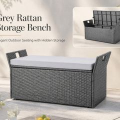 Rattan Garden Storage Bench with Cushion and Seating for Two
