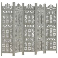 Hand carved 5 Panel Room Divider Grey 200x165 cm Solid Mango Wood