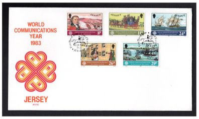 1983 Jersey World Communication Year and 250th Birth Anniversary of Charles Le Ceyt (First Jersey Postmaster) Stamps First Day Cover (FDC)