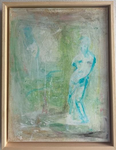 Original Painting Free Frame Biophilic Palette Painting of gardrn Roman statue Quiet Luxury Aesthetic