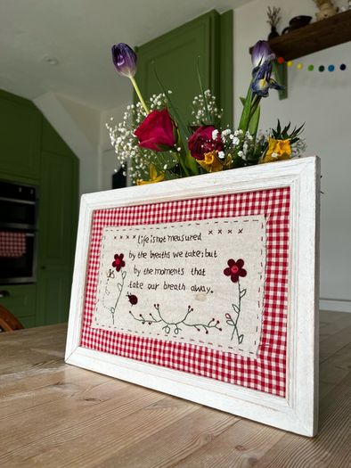 Vintage Embroidered Gingham Picture Frame