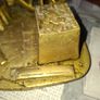 Beautiful Rare Large Heavy Brass Blacksmith Figurine a Wheelwright Scene. It features a Blacksmith Mending a Large Wagon Wheel next to an Anvil, Tools, and a Block, Postage Available, Image 4