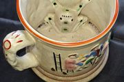 Beautiful Old Ceramic Frog Mug with embossed Tavern Scene and a Large Frog Inside, postage available or collection