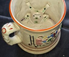 Beautiful Old Ceramic Frog Mug with embossed Tavern Scene and a Large Frog Inside, postage available or collection