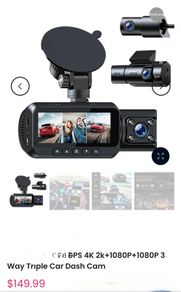 4K GPS 3 Way Triple Car Dash Cam.