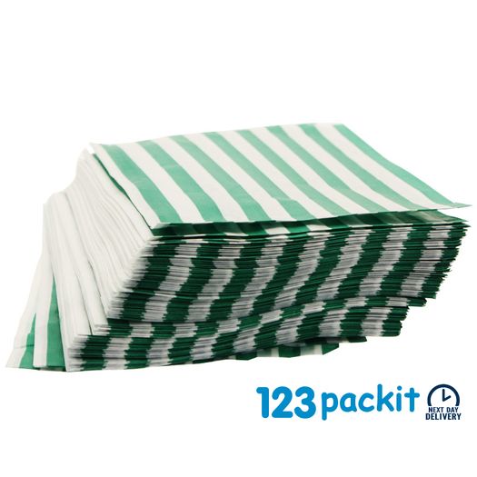 LOT of 400 pcs GREEN stripe sweet bags 5x7" ideal for candy weddings parties candy cart shop small retails and sweet shops SIZE 5x7 inches