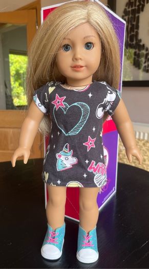 American Girl 18-Inch Truly Me Doll with Dark-Blue Eyes, Blonde Hair wearing show your wild side outfit  EUC