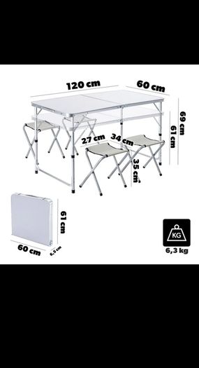 Foldable table with stools/ Folding Table Set with 4 Foldable Stools/ Foldable table/ Table set, Portable Camping, Picnic, Party, BBQ, Indoor/Outdoor