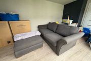 Comfortable Grey Couch &amp; Storage Ottoman